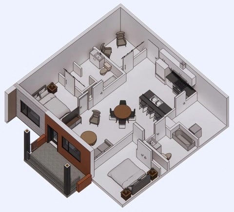 Floor plan for 2 beds, 2 baths, 1100 sqft